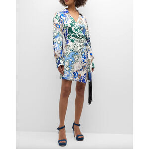 Marella Bina Paisley Print Mini Wrap Dress Printed Viscose Resort US 10 NWT